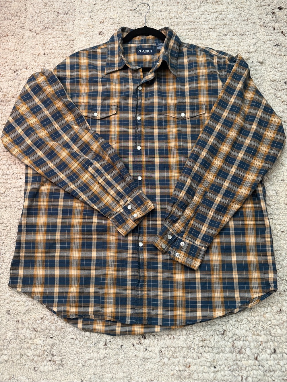 Planks Men's Navy and Mustard Plaid Button-Down Shirt